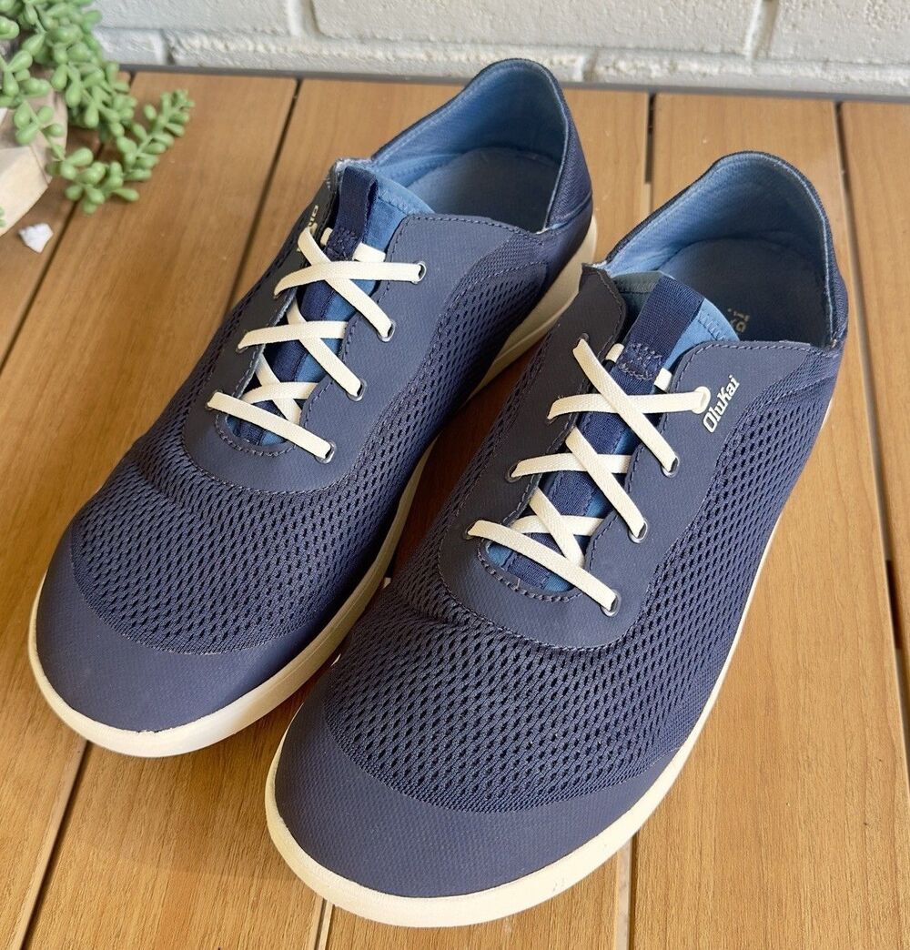 OluKai Moku Pae Men’s 14 Trench Blue Off White Boat Water Shoes 10472-DE18